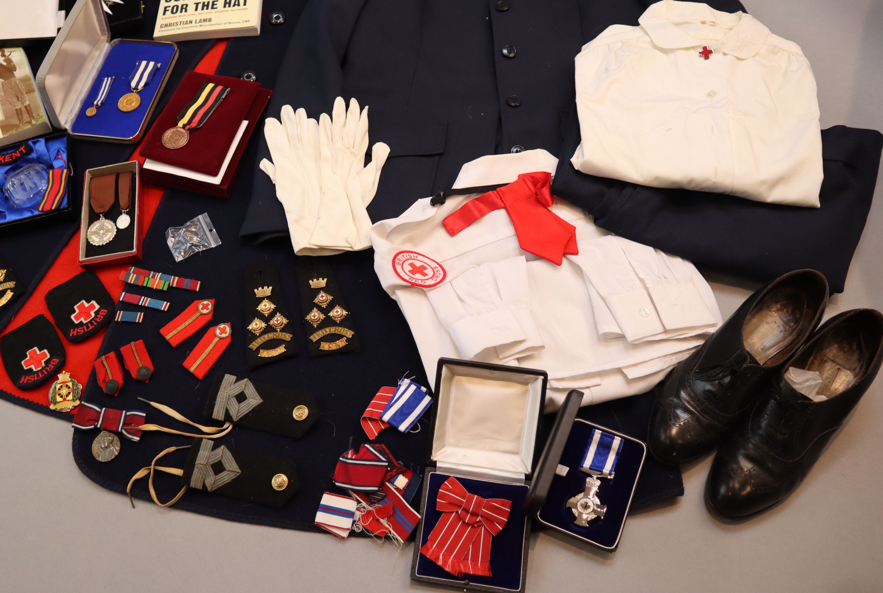 Lady Mountbattens Red Cross uniform, together with related awards, badges and other ephemera,